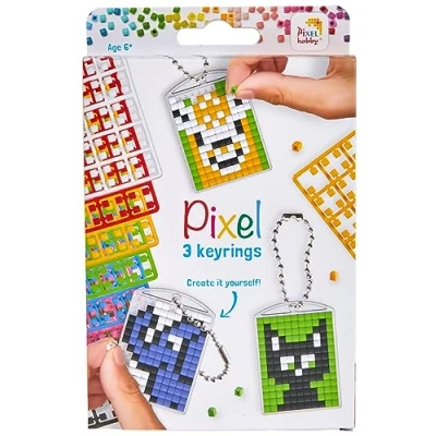 Immagine di Pixel P20130 Medaglione a mosaico di animali, portachiavi che i bambini possono disegnare da soli, semplice sistema innesto con piccole pietre in bioplastica, senza stirare e incollare