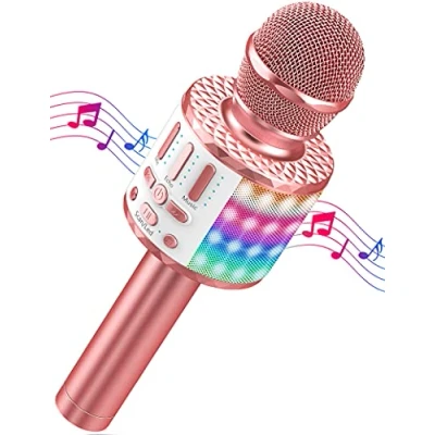 Immagine di Microfono Karaoke Bluetooth, Microfoni Wireless con LED Flash, Portatile Player Bambini, Altoparlante, Cambia Voce, per KTV/Casa/Festa/Canto, Compatibile Android/iOS
