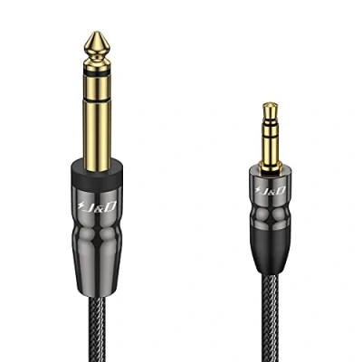 Immagine di J&amp;D Cavo Audio Stereo da 3,5 mm a 6,35 mm, TRS Maschio 1/8 Pollice 1/4 con Guscio in Rame Nylon Treccia per iPhone, Amplificatori, 0.9 Meter