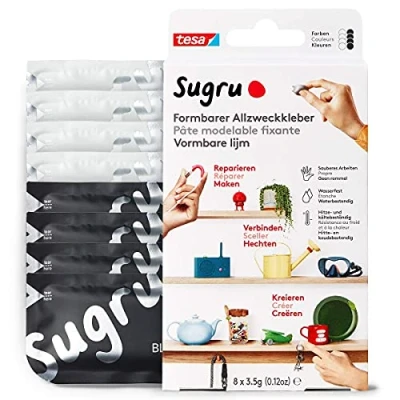 Immagine di tesa Sugru Colla Modellabile Multiuso, Pasta adesiva versatile, per Riparare, Incollare e Fissare senza Forature, Confezione da 8 x 3.5 g, Nero