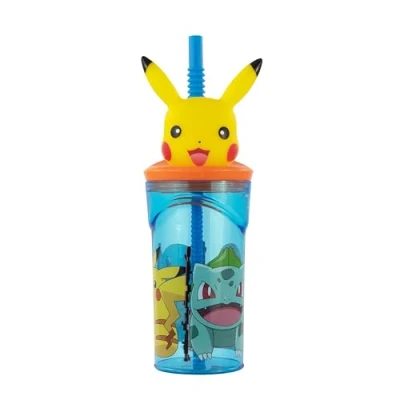 Immagine di p:os 35013 Bicchiere Pokémon per Bambini con Cannuccia Integrata, Coperchio e Figura 3D, recipiente Bere capacità di Circa 360 ml, Ideale Bevande Fredde, Multicolore,
