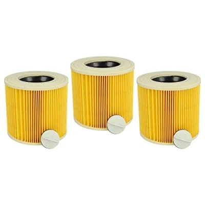 Immagine di vhbw set da 3x filtro a pieghe piatte compatibile con Kärcher NT 27/1 ME Professional, aspiratore umido/secco Cartuccia filtrante, giallo