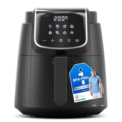 Immagine di Midea Friggitrice ad aria calda 4L XL con touch screen a LED, [35 200 C8 funzioni di cottura, lavabile in lavastoviglie, 41 ricette]Cuocere, grigliare, scongelare, agitare allarme, tecnologia