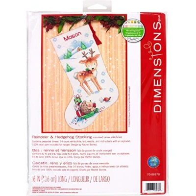 Immagine di Dimensions Counted Cross Stitch Kit da 16&quot; lungo Reindeer Hedgehog Stocking (14 Count)