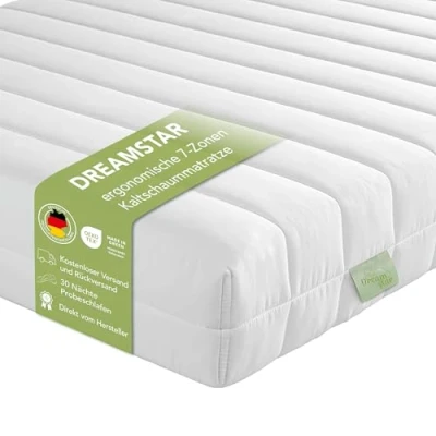 Immagine di DREAMSTAR Easy Flex Materasso ortopedico in schiuma fredda a 7 zone, certificato Öko Tex, grado di durezza 2 e 3, 80 x 200 cm