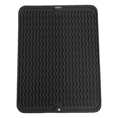 Immagine di SOQKEEN Tappetino Scolapiatti Silicone, 40 x 30 cm Lavello Cucina da Appoggio per Antiscivolo, Resistente al Calore, Bar, Tavolo, Nero