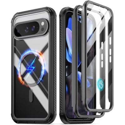 Immagine di Poetic Guardian MagPro Custodia per Google Pixel 9 Pro XL 5G, compatibile con MagSafe e Fingerprint ID, [2 cornici anteriori], copertura integrale antiurto trasparente pellicola protettiva