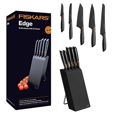 Immagine di Fiskars Ceppo di design con 5 coltelli, Larghezza: 15,5 cm, Altezza: 37 Betulla, Nero, Edge, 1003099