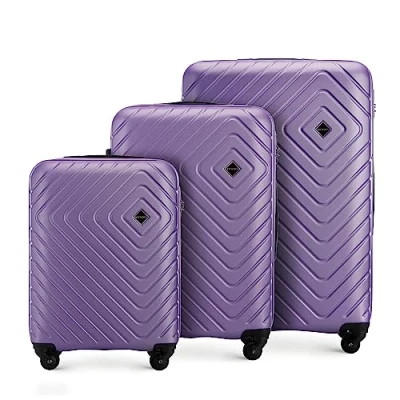 Immagine di WITTCHEN Cube line Set di 3 valigie in ABS con Goffratura Geometrica 4 Ruote Manico telescopico Serratura a combinazione Taglia (S+M+L) Viola