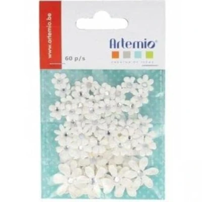 Immagine di Artemio 11060401 Set di 60 Mini Fiori Carta, Bianco, 7,5 x 1 11,5 cm