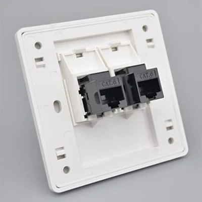Immagine di Piastra da parete Ethernet,Presa RJ45 Cat6 femmina a femmina,Spina muro di rete Gigabit Dual Pass,Jack Keystone diritto Internet Faceplate LAN,86x86mm (LAN x 2)