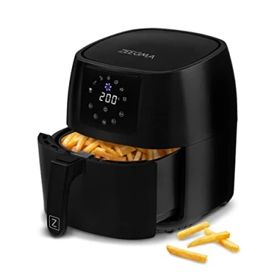 Immagine di ZEEGMA Knapper Pro Friggitrice ad Aria 1400W Temperatura 60 200C Tempo di riscaldamento 60s Grande Cestello e ciotola 4.5L Rivestimento in teflon 8 programmi Lavabile lavastoviglie Timer