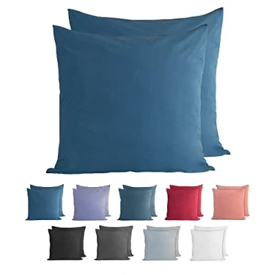 Immagine di Komfortec Set di 2 federe per cuscino in 100% cotone, 80 x cm, super morbide, 150 g/m², colore: blu marino intenso