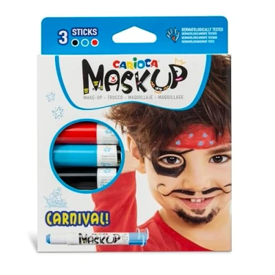Immagine di Carioca Mask Up Carnival, Truccabimbi Kit per Bambini e Bambine, Trucchi la Pelle in Stick Ideali Natale, Halloween, Carnevale Feste 3 Colori 2 Tutorial Dermatologicamente Testati