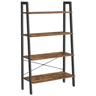 Immagine di VASAGLE Scaffale a Scala, Libreria 4 Ripiani, Portaoggetti, per Soggiorno Camera da Letto Cucina Studio, Stile Industriale, Struttura in Acciaio, Marrone Vintage e Nero LLS144B01