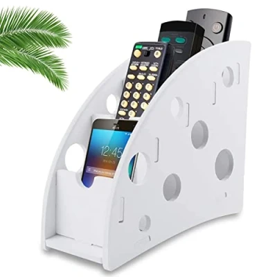 Immagine di Supporto per Telecomando Organizer, Scatola di Immagazzinaggio del la Memorizzazione Vari Telecomandi e Telefoni Cellulari, Organizer in Legno Composito(Bianco)