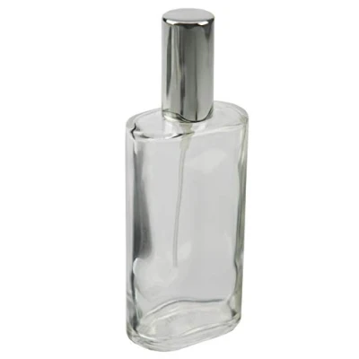 Immagine di Atomizzatore Brand Fantasy Model Bottle in vetro trasparente, ovale, con pompa di atomizzazione + copertura argento, per 100 ml, altezza 14 cm