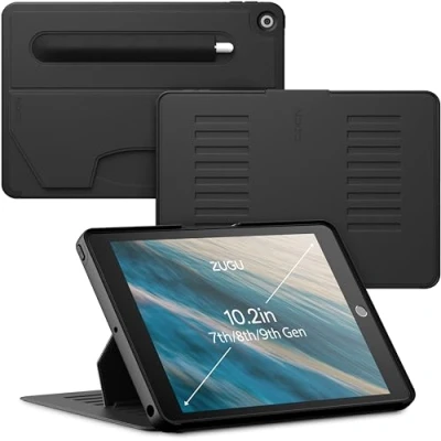 Immagine di ZUGU Custodia per iPad 10.2 2019/2020 / 2021 7a 8a 9a Generazione, Muse Cover Protettiva Sottile con 8 Angoli Regolabili Magnetico, Tasca Apple Pencil, Auto Svegliati/Sonno [ Nero ]
