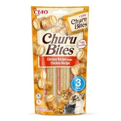 Immagine di INABA Churu Bites Bocconcini di Pollo con Cuore 1 Pack (3 Stick x 10gr) Snack per Gatti Morbido e Cremoso Cibo Senza Conservanti o Coloranti Artificiali, Grain Free