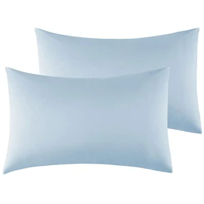 Immagine di Federe Cuscini Letto Matrimoniale 50 x 80 cm,Coppia in Microfibra Chiusura a Busta Celeste