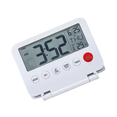 Immagine di QUEENYARD Piccola sveglia digitale da viaggio, grande display LCD, pulsante frontale con data, temperatura, snooze, retroilluminazione, funzionamento a batteria