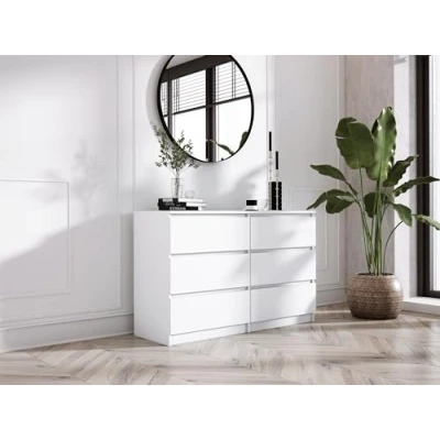 Immagine di 3E 3xE living.com Cassettiera con 6 cassetti 120 cm, Colore: Bianco opaco, L: P: 39 A: 79 cm