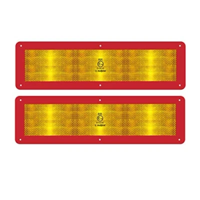 Immagine di MAGMA 2 pannelli segnalatori posteriori riflettenti ECE70 per veicoli lunghi 12m Cartello giallo rosso Pannello retroriflettente (RR) Resistente ai graffi, 6 fori di bloccaggio, autoadesivo