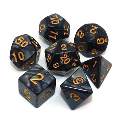 Immagine di CREEBUY, Set di dadi poliedrici perlati neri per Dungeon e Dragons, D&amp;D Pathfinder, giochi ruolo, con D20 D12 D10 D9 D8 D6 D4
