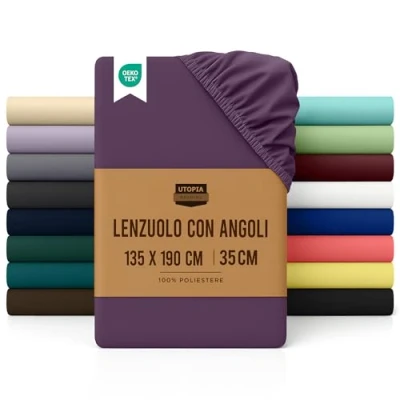 Immagine di Utopia Bedding Lenzuolo con Angoli Piazza e Mezza Francese 135x190cm Porpora Microfibra di Poliestere Spazzolato sotto Elasticizzato