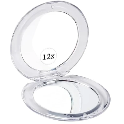 Immagine di Specchio da Viaggio con Ingrandimento 12X Piccolo e Portatile per Borsa Borsetta Trucco 8,4 cm Rotondo (Argento)