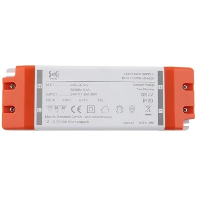 Immagine di SeKi 24 V DC 30 W 1,25 A, driver LED a tensione costante, TRIAC dimmerabile, trasformatore, alimentatore di commutazione; nessun carico minimo, rumore/LED sfarfallio, omologazione MM