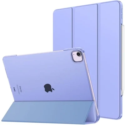 Immagine di MoKo Custodia per iPad Air 13 Pollici 2024/ Pro 12,9 (6a/5a Gen. 2022/2021), Cover Sottile con Retro in PC Rigido Traslucido, Supporta Touch ID e Pencil Pro/2a/USB C, Lavanda Viola