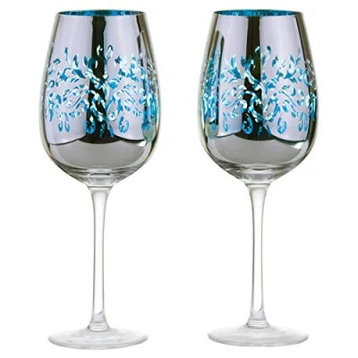 Immagine di Artland set di 2 Bicchieri da vino in Filigree placcati blu, finitura argento a specchio, regalo confezione
