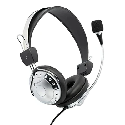 Immagine di Techly 361971 Cuffia Stereo con Microfono e Controllo Volume Nero/Argento