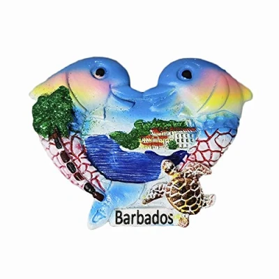 Immagine di Barbados Calamita da frigorifero con delfini 3D, idea regalo, fatta a mano, decorazione per casa e cucina, collezione di magneti
