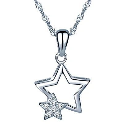 Immagine di Infinite U, Collana con ciondolo doppio a forma di stella. in argento sterling 925 zirconia cubica. Gioiello elegante, adatto per donne e ragazze