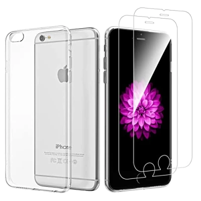 Immagine di NEW&#039;C Cover per iPhone 6 e 6s (4,7 Pollici) Gel TPU in Silicone Custodia Ultra Trasparente 2 x Vetro temperato Pollici), Pellicola Proteggi Schermo