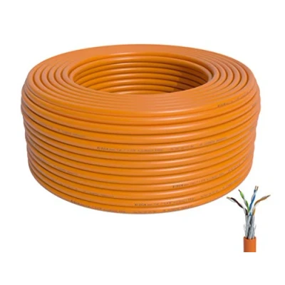 Immagine di BIGtec 50m CAT7 bobina cavo di rete CAT.7 S/FTP PIMF rame, anello per cavi, AWG23 reti LAN gigabit alta velocità, installazione orange 10Gbit LSZH Senza Alogeni Dichiarazione Prestazione