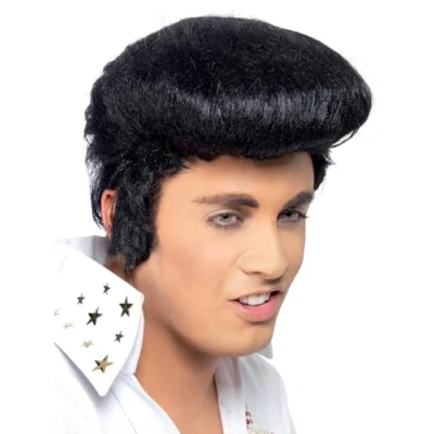 Immagine di Smiffys Parrucca deluxe Elvis, Nero, con ciuffo alto e basette