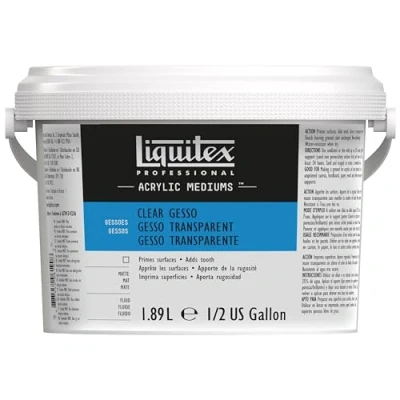 Immagine di Liquitex 5337 Professional gesso trasparente, fondo universale per vernici acriliche, resistente alla luce e all&#039;invecchiamento, pronto all&#039;uso bottiglia da 1,89 litri, trasparente