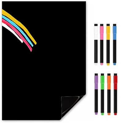 Immagine di TMS Calamita per lavagna magnetica frigorifero, formato A4, con penne a gesso secco, nera appunti, promemoria o pianificatore settimanale [30 x 21 cm]