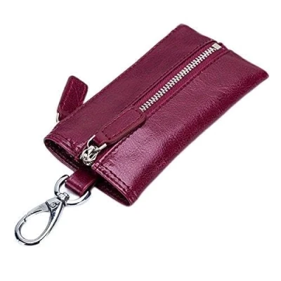 Immagine di iSuperb Portachiavi Raccoglitore Chiave in Pelle Caso Cuoio con Cerniera 6x12.3x0.5cm (Vino rosso)…