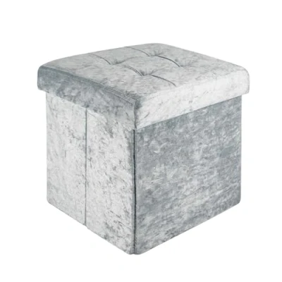 Immagine di Intirilife Sgabello pieghevole 30x30x30 cm in velluto blu grigio Cubo di seduta con coperchio e vano portaoggetti tessuto incavi poggiapiedi richiudibile cassetto