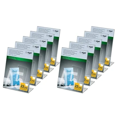 Immagine di SIGEL TA212 10 Porta avvisi da tavolo / brochure banco, con base a L, acrilico, per A5, pz