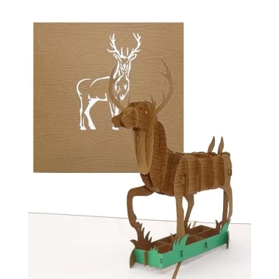 Immagine di Biglietto pop up con scritta &quot;Hirsch Waidmannsheil&quot; di auguri compleanno e invito busta cervo come regalo, buono per escursioni, caccia cacciatori förster