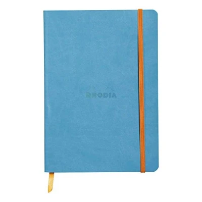 Immagine di Rhodia 117457C Taccuino morbido Rhodiarama, A5 (14,8x21 cm), 160 pagine, Dots, carta Clairefontaine avorio 90 g/m², segnalibro, chiusura con elastico, copertina in similpelle turchese