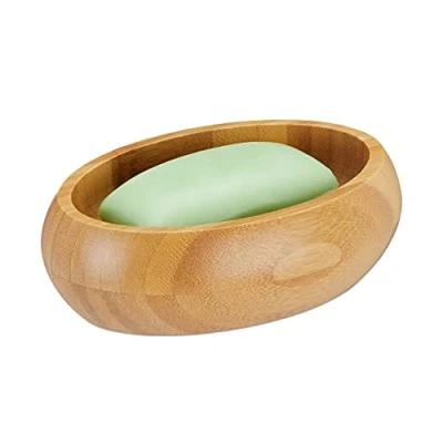 Immagine di Relaxdays Piattino Porta Sapone in bambù, Scolo per l&#039;Acqua, Resistente all&#039;Umidità, Saponette e Shampoo, Marrone, 1 pz