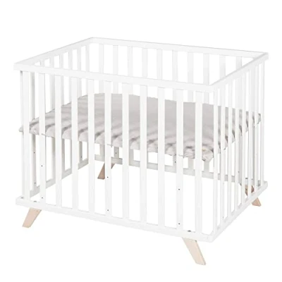 Immagine di roba Box per Bambini + Materassino Lil Planet Grigio, 75 x 100 cm, Rettangolare, Certificato OEKO TEX e GOTS , Base Regolabile in Altezza, Design Retro, Legno Laccato Bianco