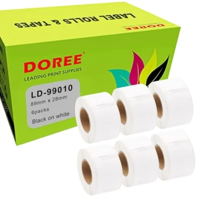Immagine di Doree 99010 etichette standard per indirizzo, 28 mm x 89 mm, compatibili con Dymo Labelwriter 4XL, 320, 330, 400, 450, 450 Duo, Turbo (130 etichette/rotoli)