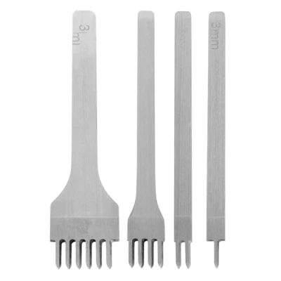 Immagine di Set di 4 strumenti per la lavorazione della pelle, 1/2/4/6 rebbi, fai da te cucito e artigianato in kit con scalpello allacciatura a diamante (3 mm)